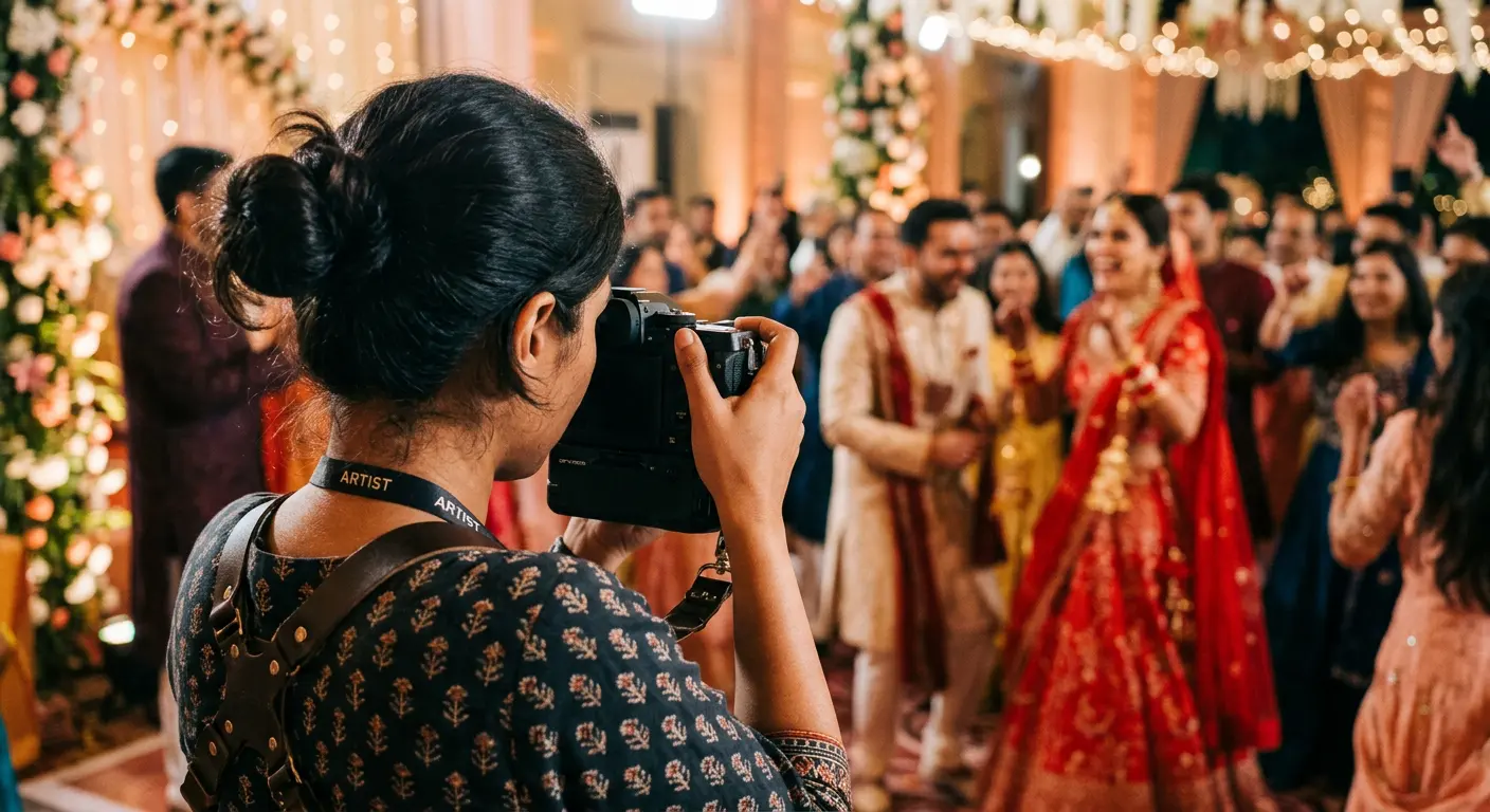 A photographer capturing a celebration, seen over the shoulder